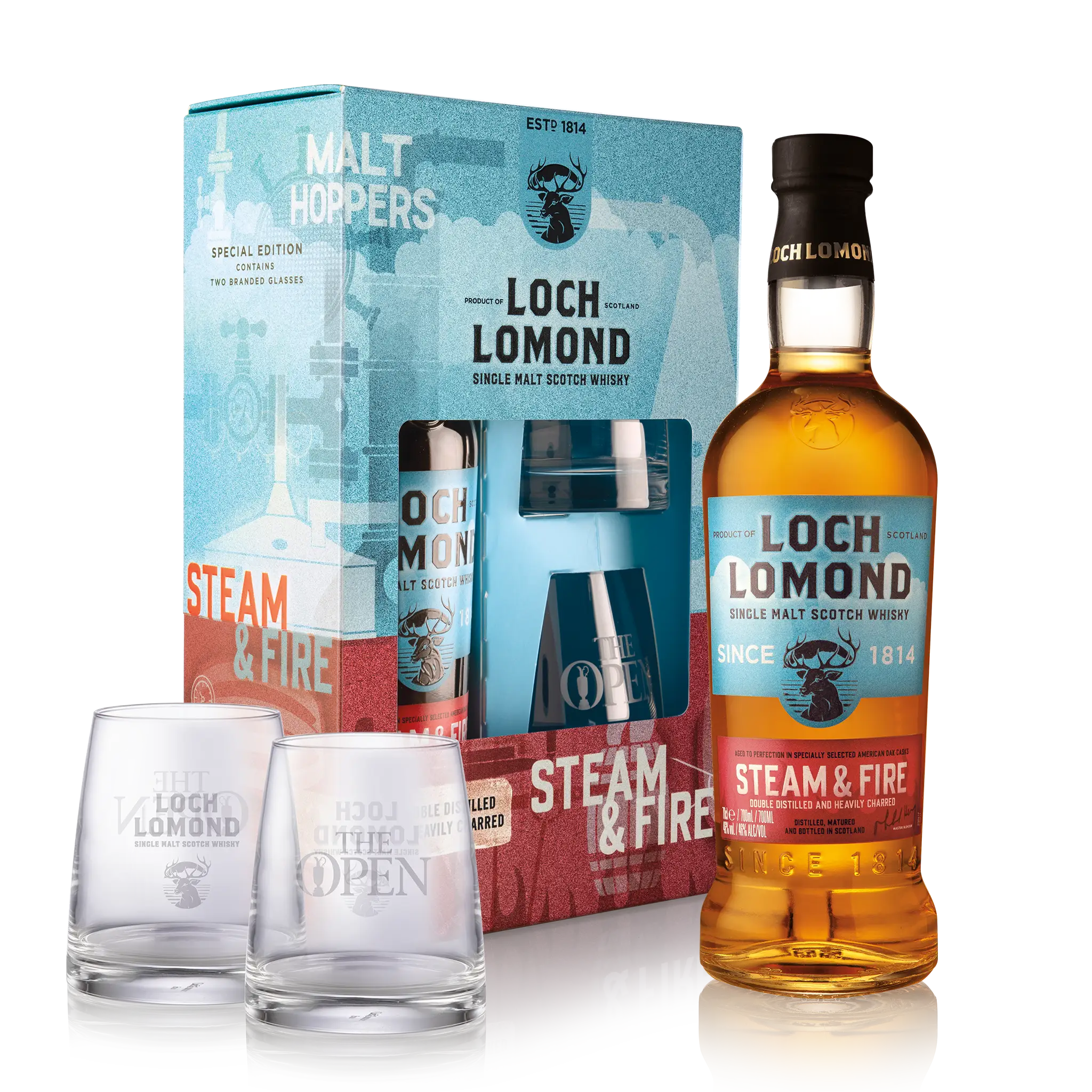 Loch Lomond Whiskies Steam & Fire Gift Set with Glasses