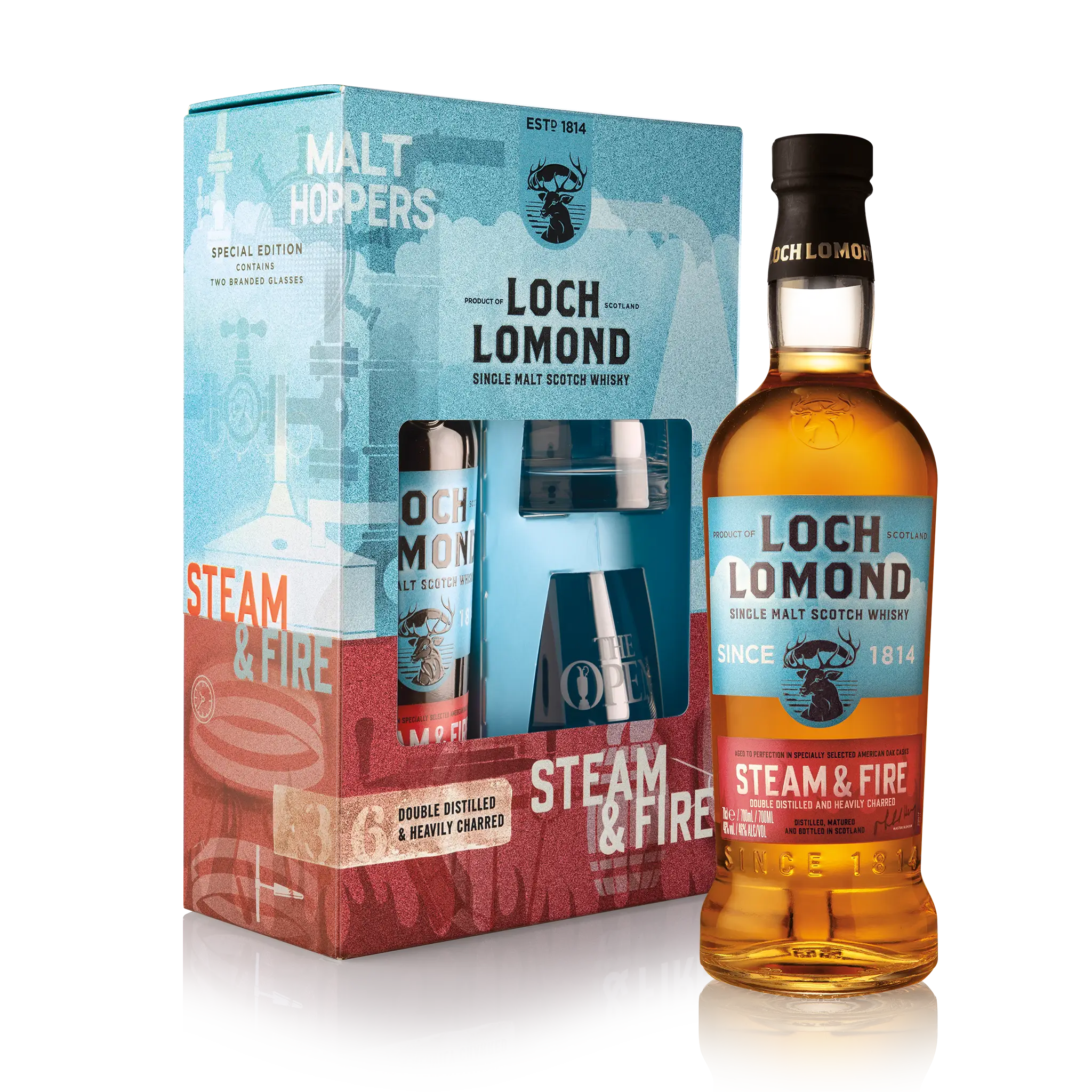 Loch Lomond Whiskies Steam & Fire Gift Set with Glasses