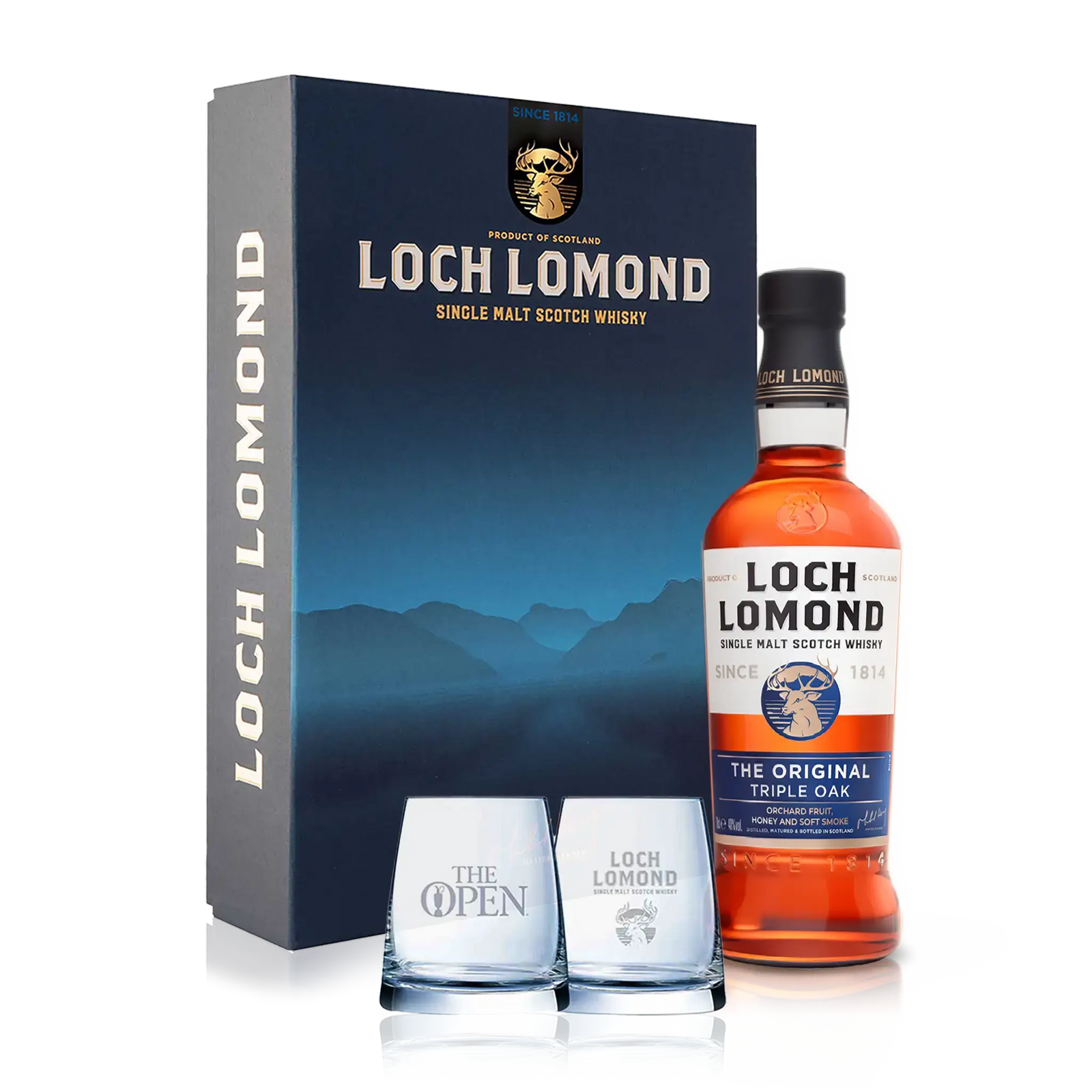 Loch Lomond Original Triple Oak Whisky & 2 Glass Gift Set
