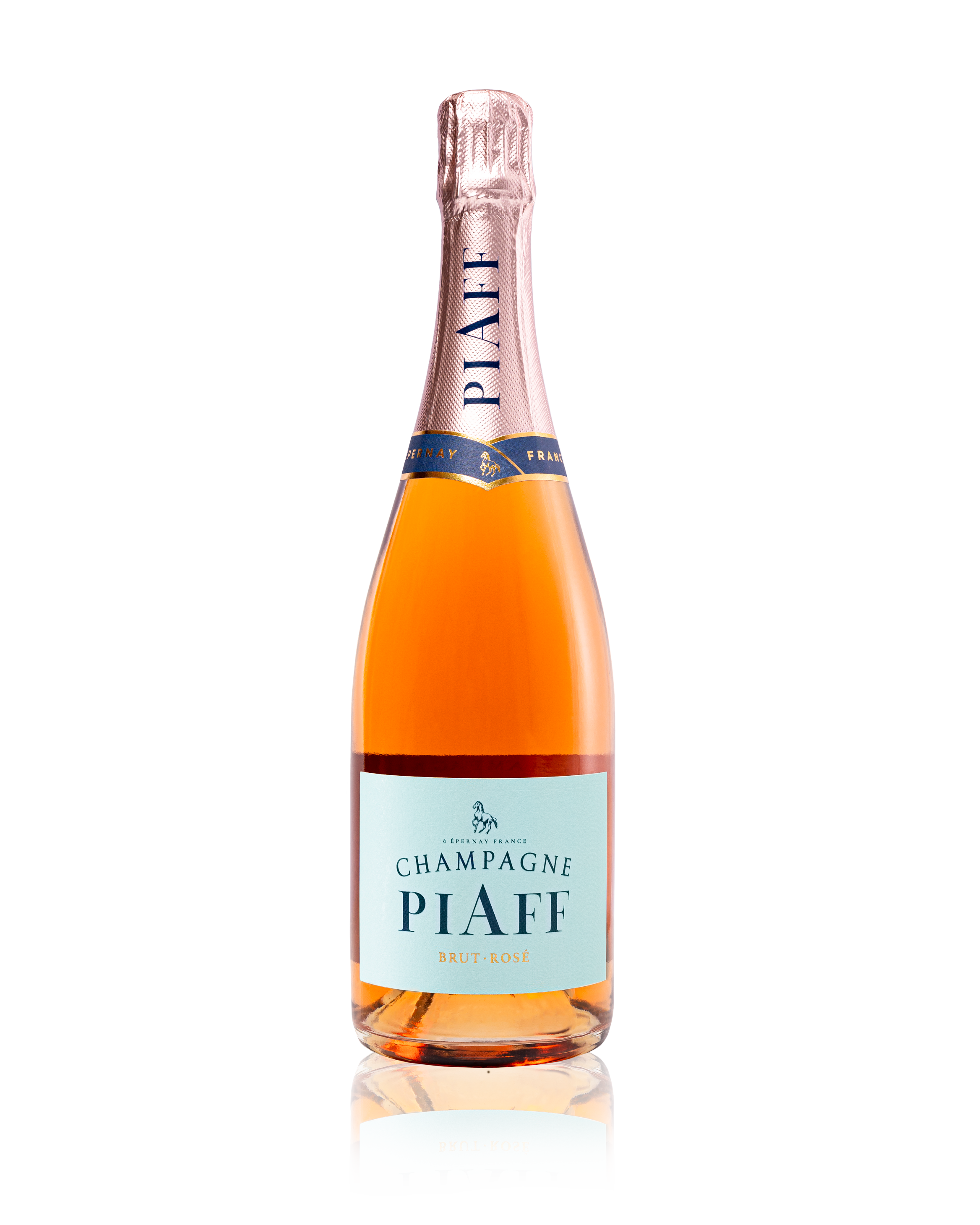 Bottle of Champagne Rose brut. Front facing image of bottle. 